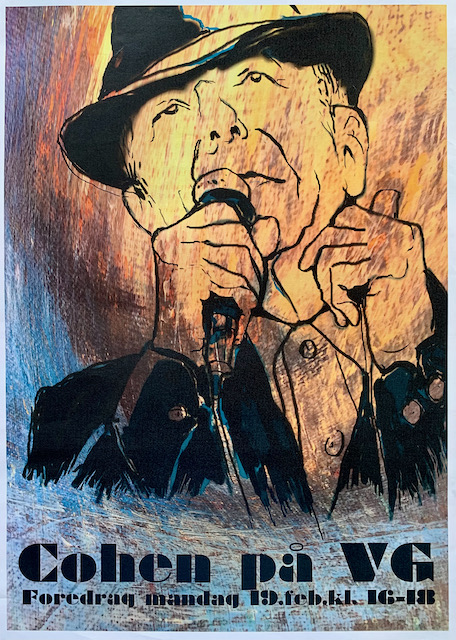 Plakat til foredrag om Leonard Cohen på Vestfyns Gymnasium